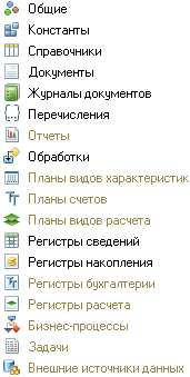 Мобильное приложение в 1С Предприятии-древо метаданных