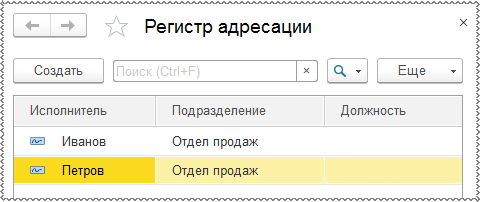 Заполнение регистра адресации