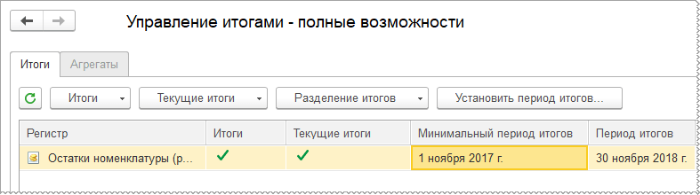 Окно Управление итогами: полные возможности