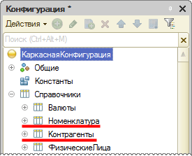 Справочники, присутствующие в каркасной конфигурации