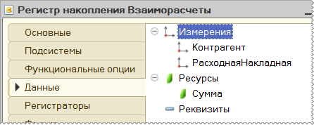 Структура данных регистра накопления «Взаиморасчеты»